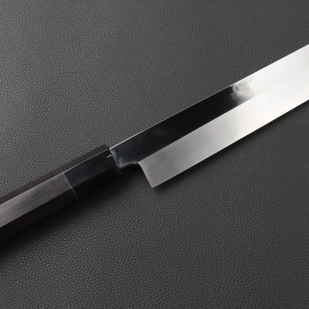 8752切付柳刃包丁9寸鏡面仕上げ刺身包丁 刃は究極の切れ味 黒檀黒水牛角八角柄