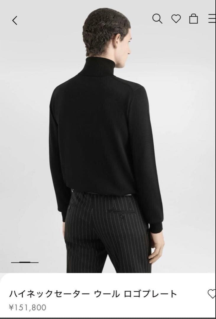 DG 黒 ウール ロゴプレート付き ハイネック リブニット セーター 長袖