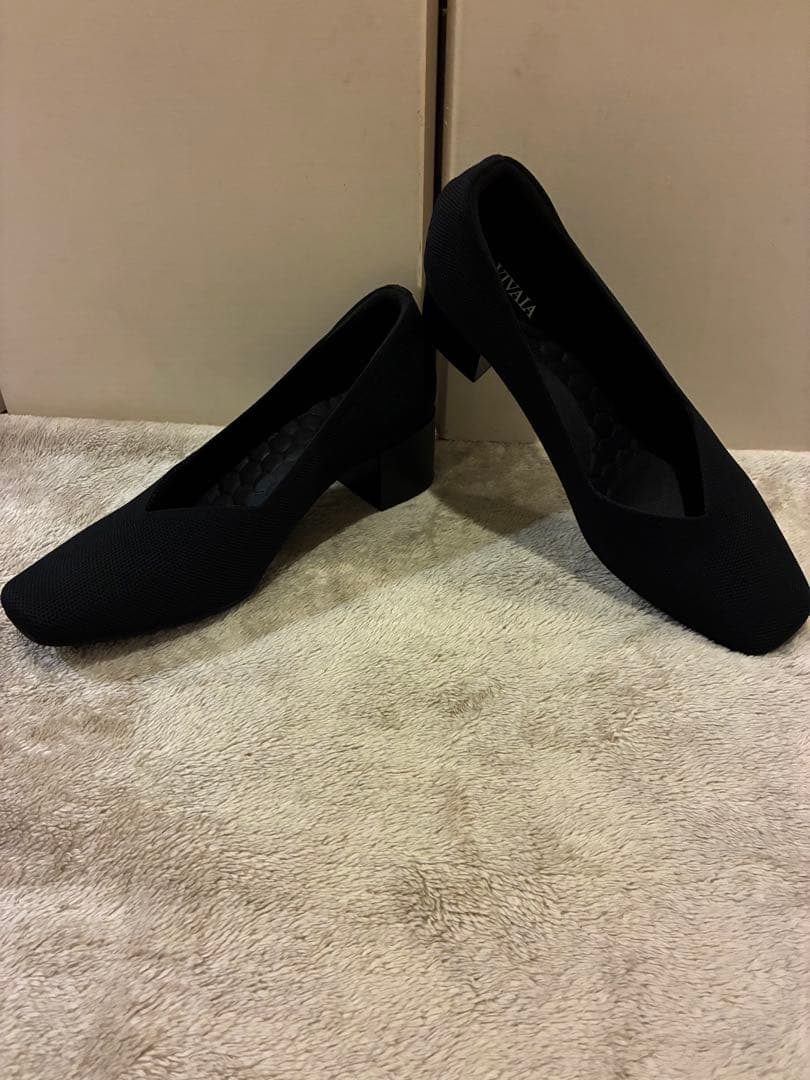 VIVAIA スクエアトゥ チャンキーソール ニット パンプス ブラック24.5