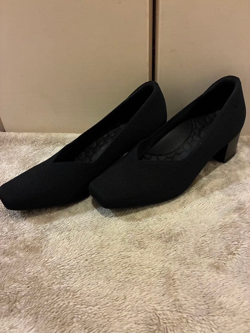 VIVAIA スクエアトゥ チャンキーソール ニット パンプス ブラック24.5