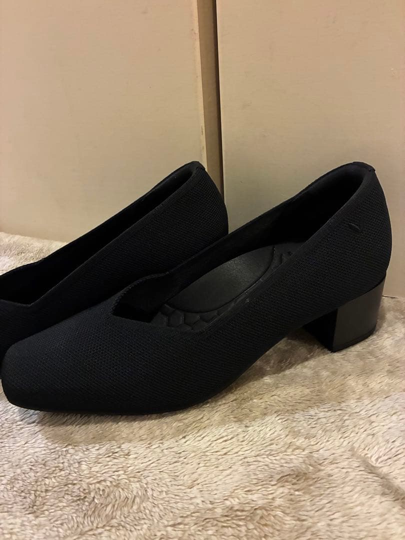 VIVAIA スクエアトゥ チャンキーソール ニット パンプス ブラック24.5