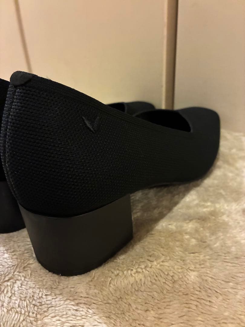 VIVAIA スクエアトゥ チャンキーソール ニット パンプス ブラック24.5