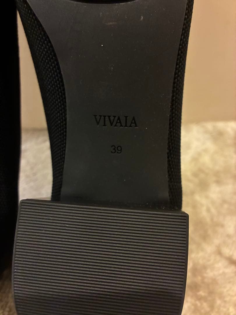 VIVAIA スクエアトゥ チャンキーソール ニット パンプス ブラック24.5