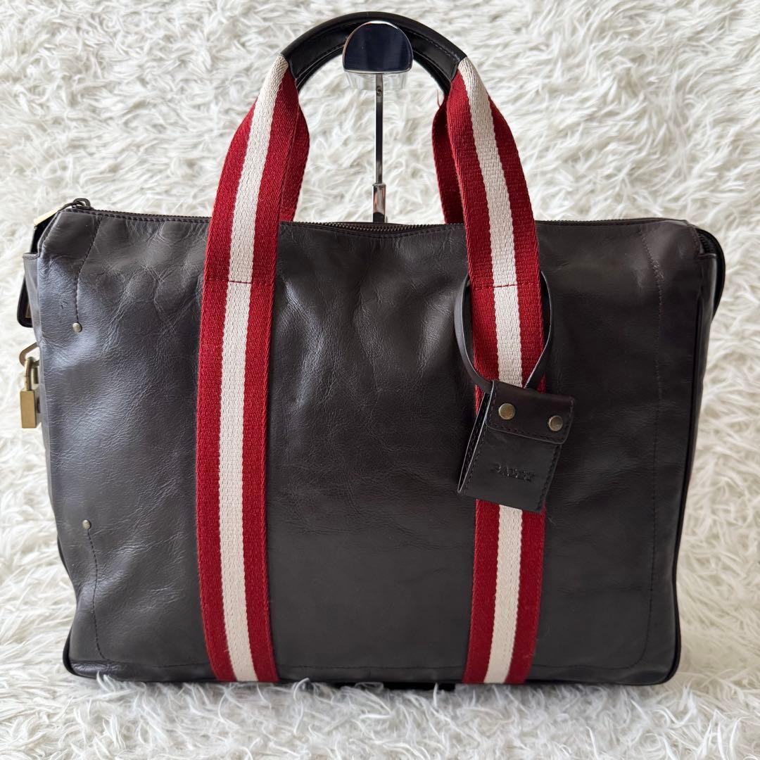 【バリー】トートバッグ　ビジネスバッグ レザー　ダークブラウン 鍵付き　A4