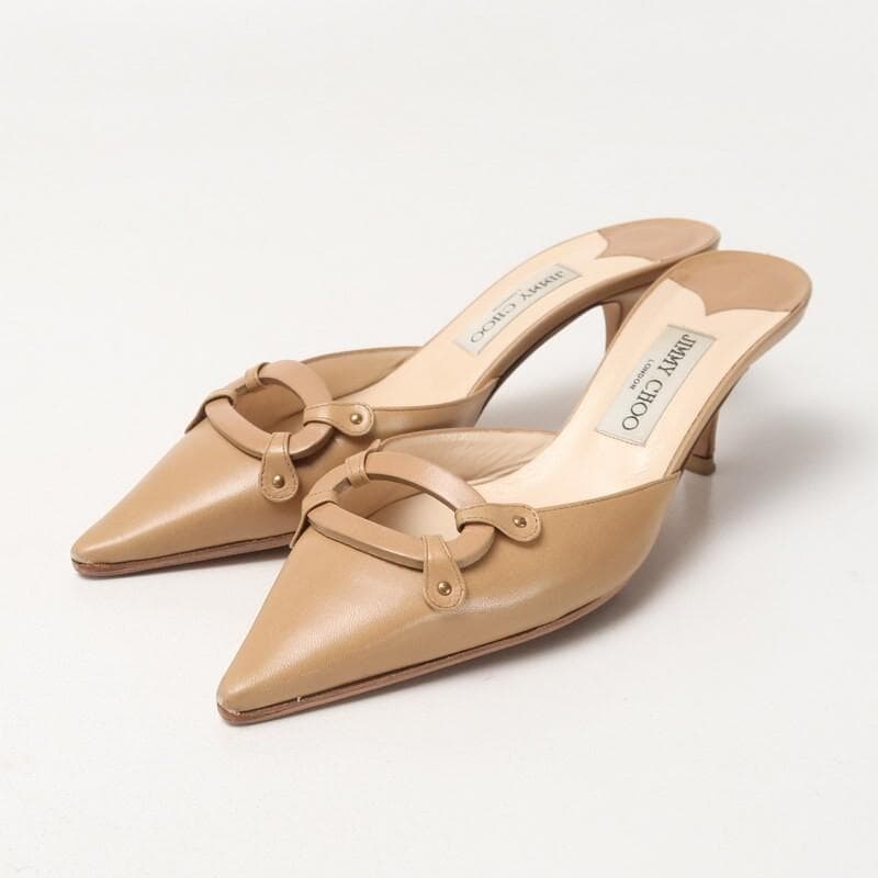 ジミーチュウ ポインテッドトゥ サンダル ミュール 39 約25cm ベージュ系