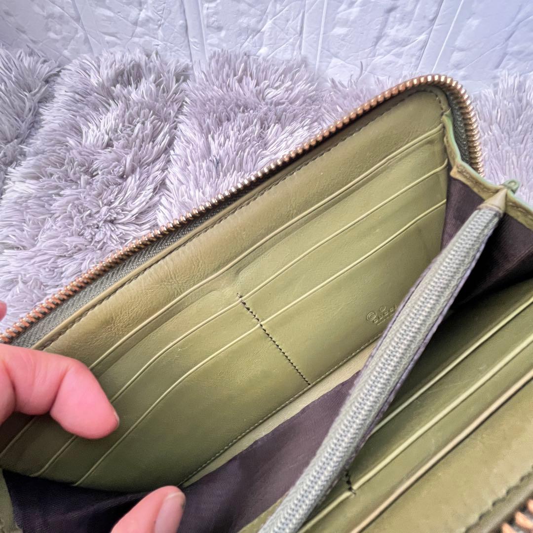 GUCCI ✨GGキャンバス　L字ファスナー　グリーン　長財布　ラウンドジップ