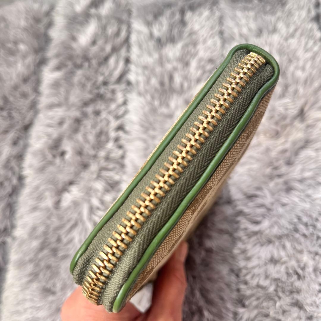 GUCCI ✨GGキャンバス　L字ファスナー　グリーン　長財布　ラウンドジップ