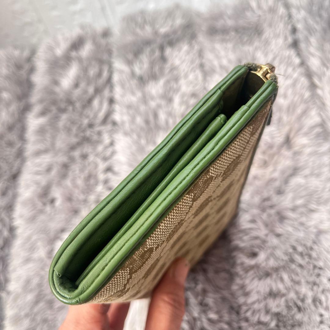 GUCCI ✨GGキャンバス　L字ファスナー　グリーン　長財布　ラウンドジップ