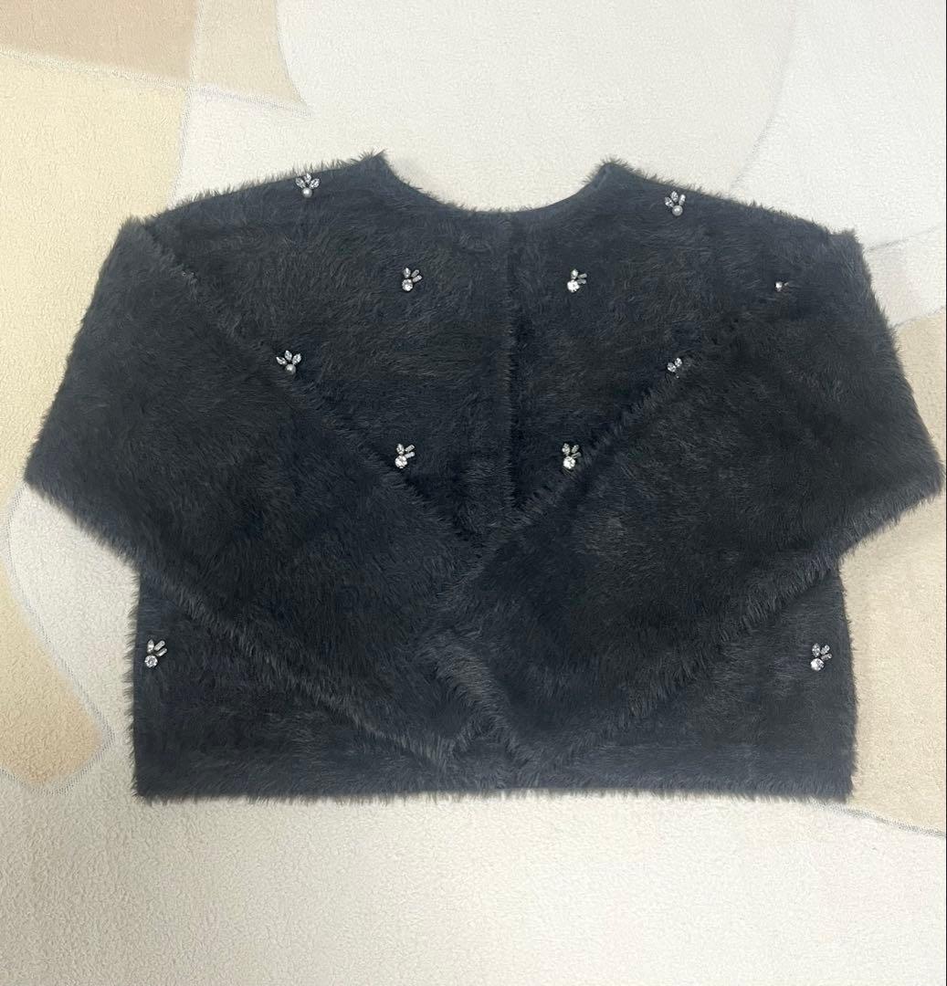 ※ななな※フェザーヤーンビジュー刺繍ジャケットカーディガン