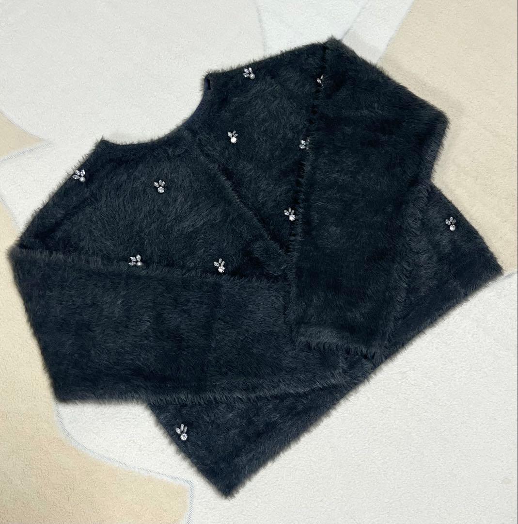 ※ななな※フェザーヤーンビジュー刺繍ジャケットカーディガン