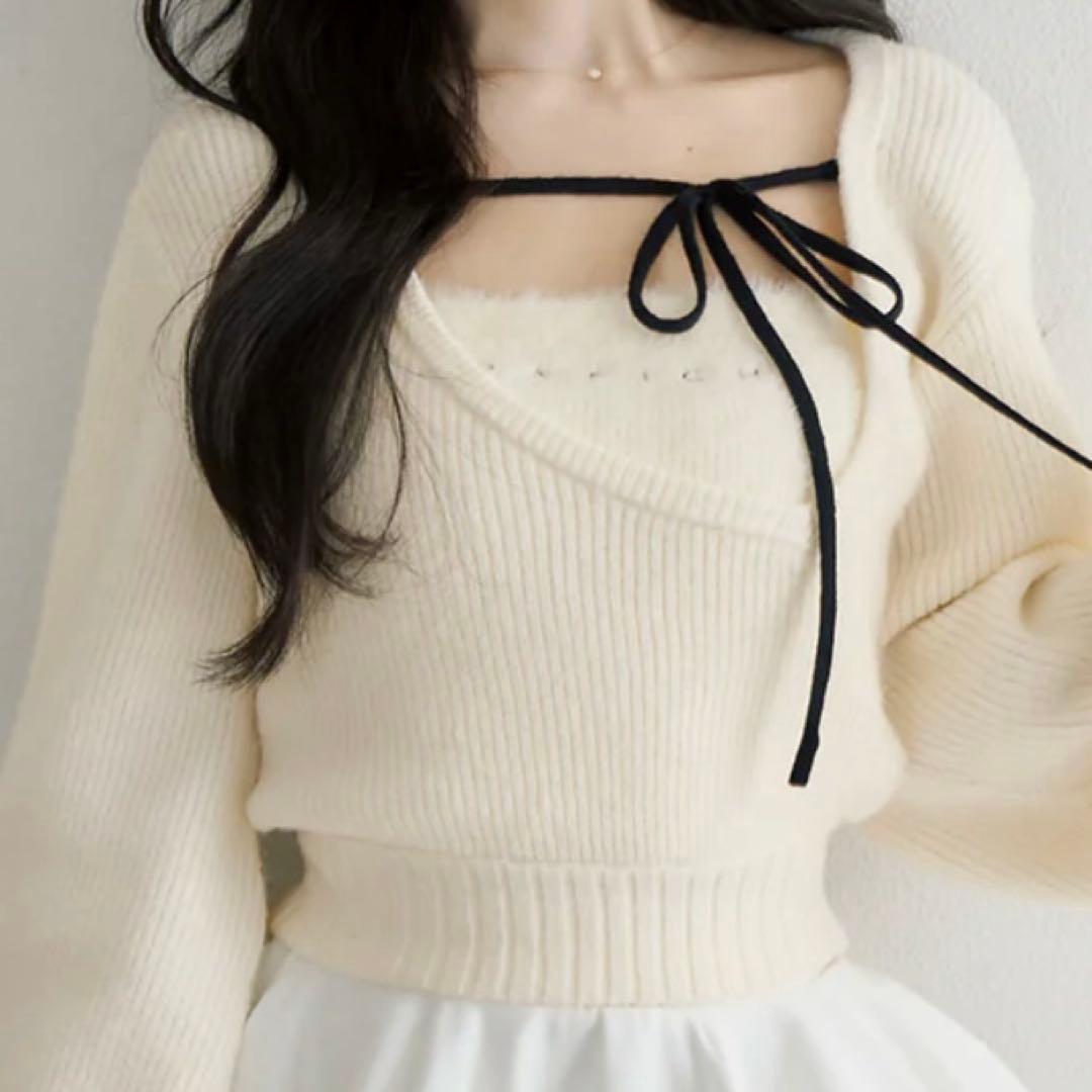 darich アシメレイヤードニットトップス WHT