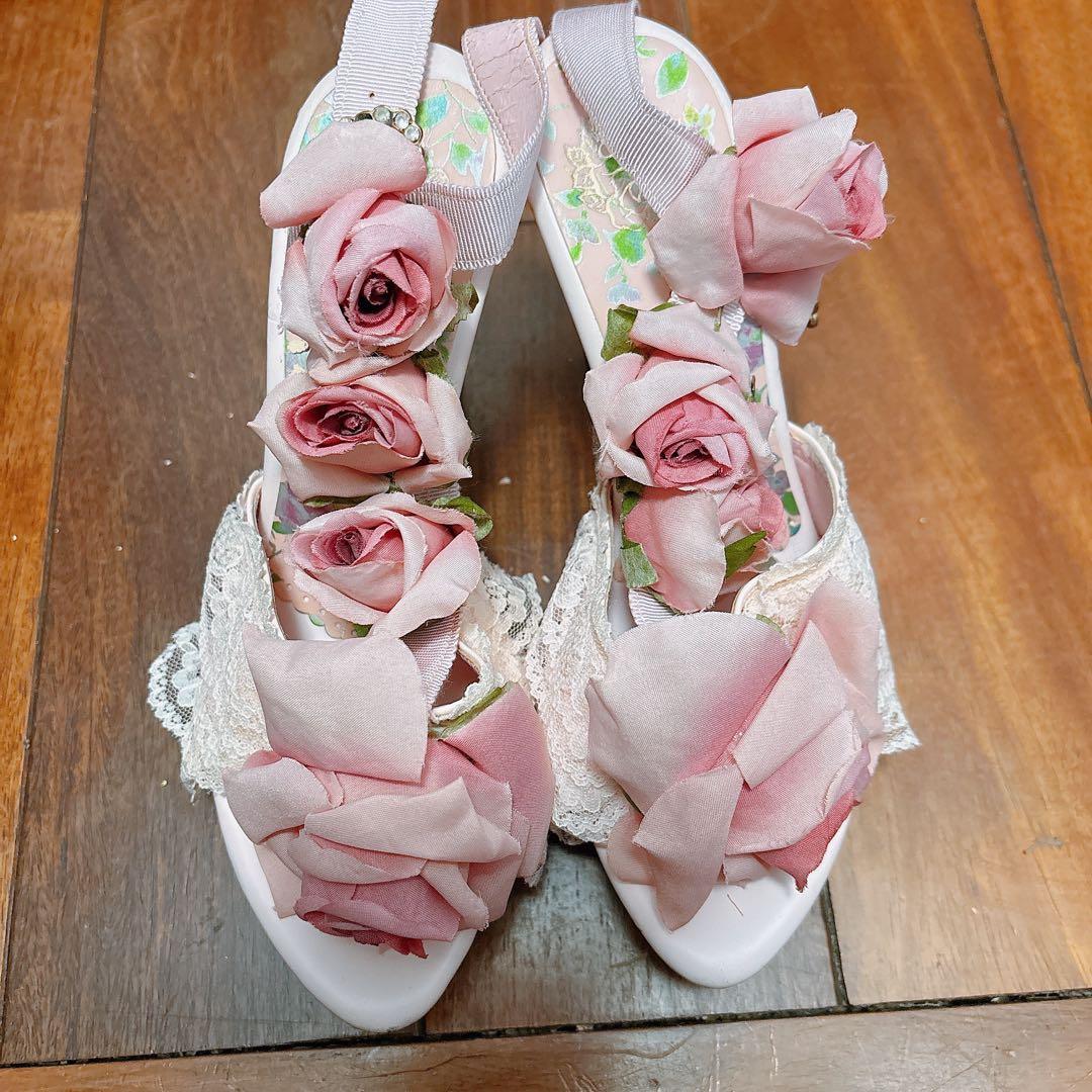 ジーザスディアマンテ 3連 薔薇 ピンク ミュール レース