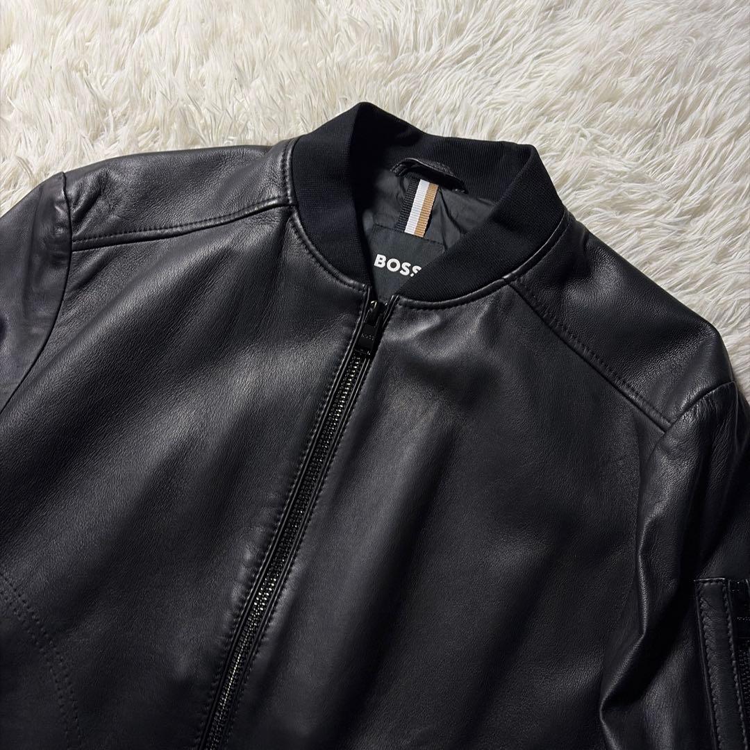 極美品/現行タグ■HUGO BOSS ボンバージャケット 羊革　ブラック　50