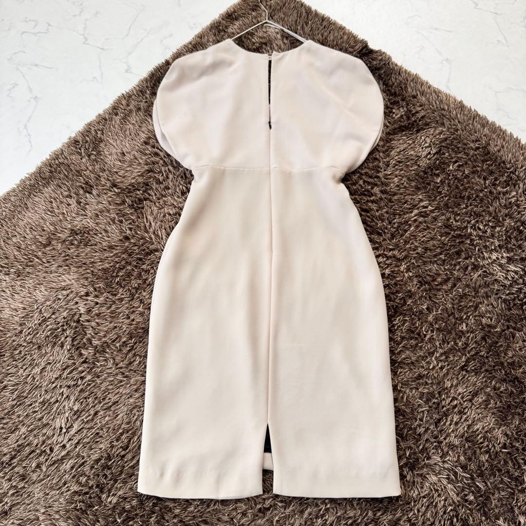 ヨーコチャン ワンピース Vネック ラウンドスリーブ 切替 ドレス 膝丈 38