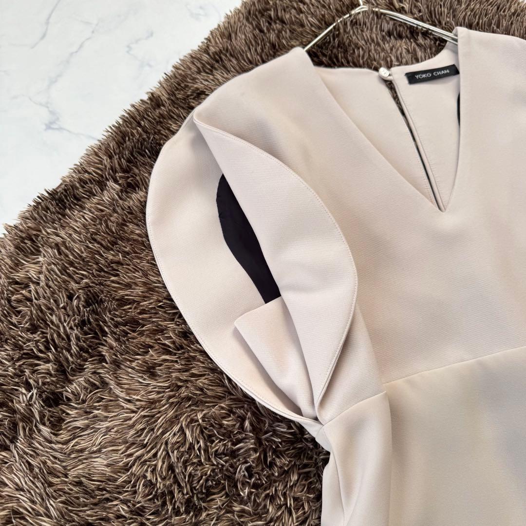 ヨーコチャン ワンピース Vネック ラウンドスリーブ 切替 ドレス 膝丈 38