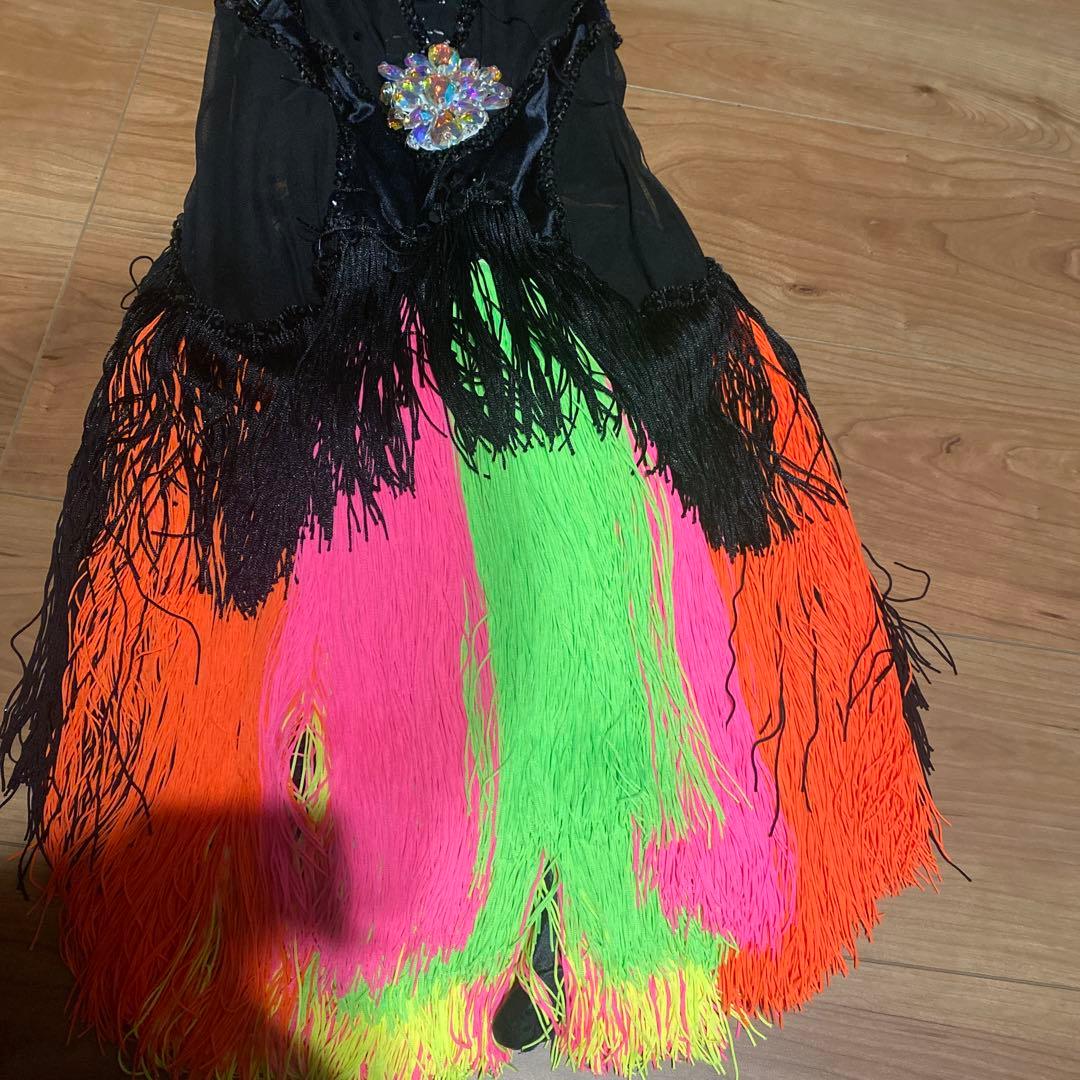 社交ダンスドレス フリンジ 黒 ピンク オレンジ