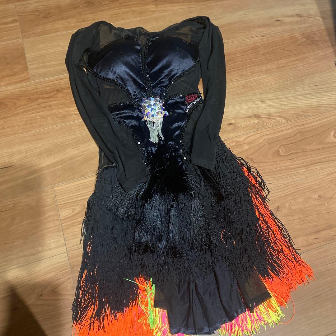 社交ダンスドレス フリンジ 黒 ピンク オレンジ