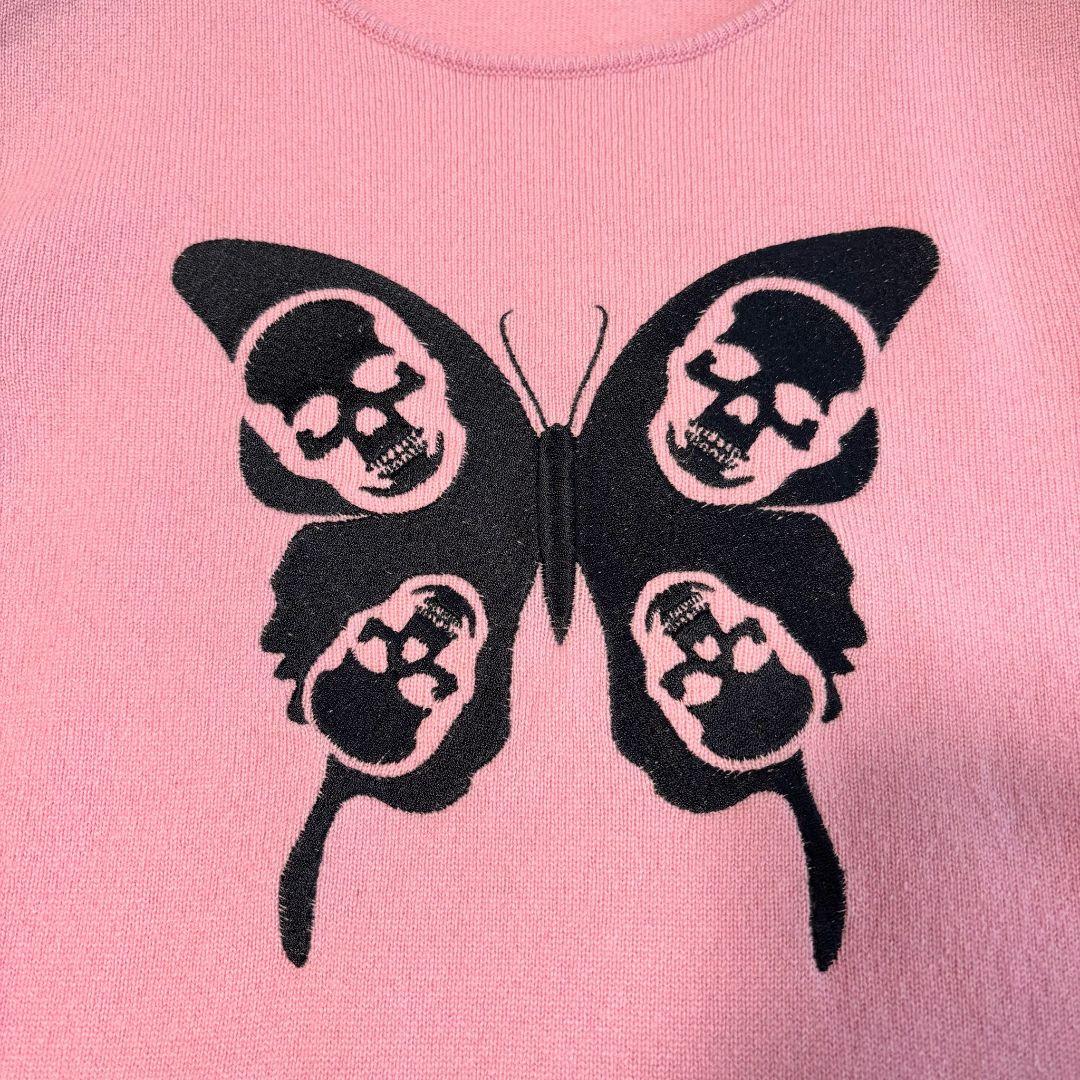 本物 ルシアペラフィネ カシミヤ バタフライ セーター ピンク×黒 Ｓ