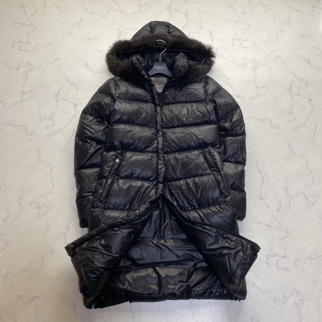 美品✨デュベティカ デネブ フォックスファー付 ダウンコート ロング 黒系40