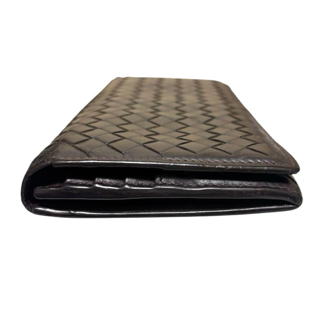 ボッテガヴェネタ　長財布　レザー　ダークブラウン　イントレチャート　フラップ