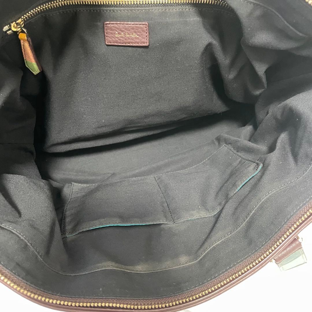 美品⭐️ポールスミス トートバッグ マルチストライプ シボ革 ブラウン A4