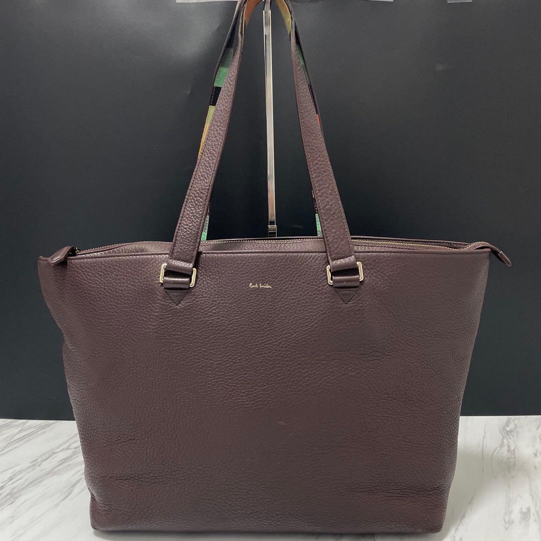 美品⭐️ポールスミス トートバッグ マルチストライプ シボ革 ブラウン A4