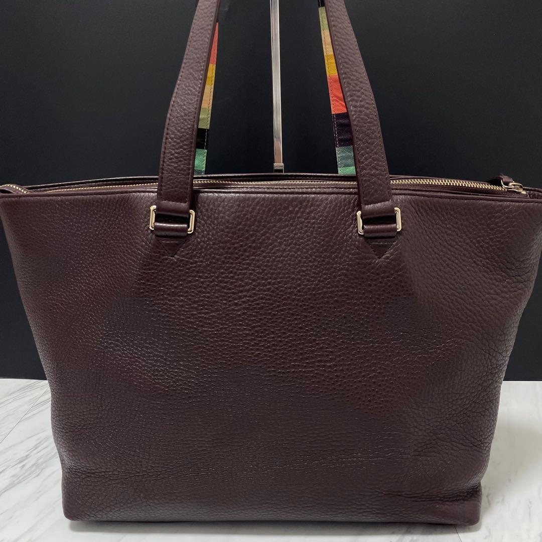 美品⭐️ポールスミス トートバッグ マルチストライプ シボ革 ブラウン A4