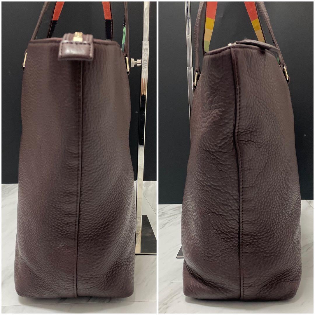 美品⭐️ポールスミス トートバッグ マルチストライプ シボ革 ブラウン A4