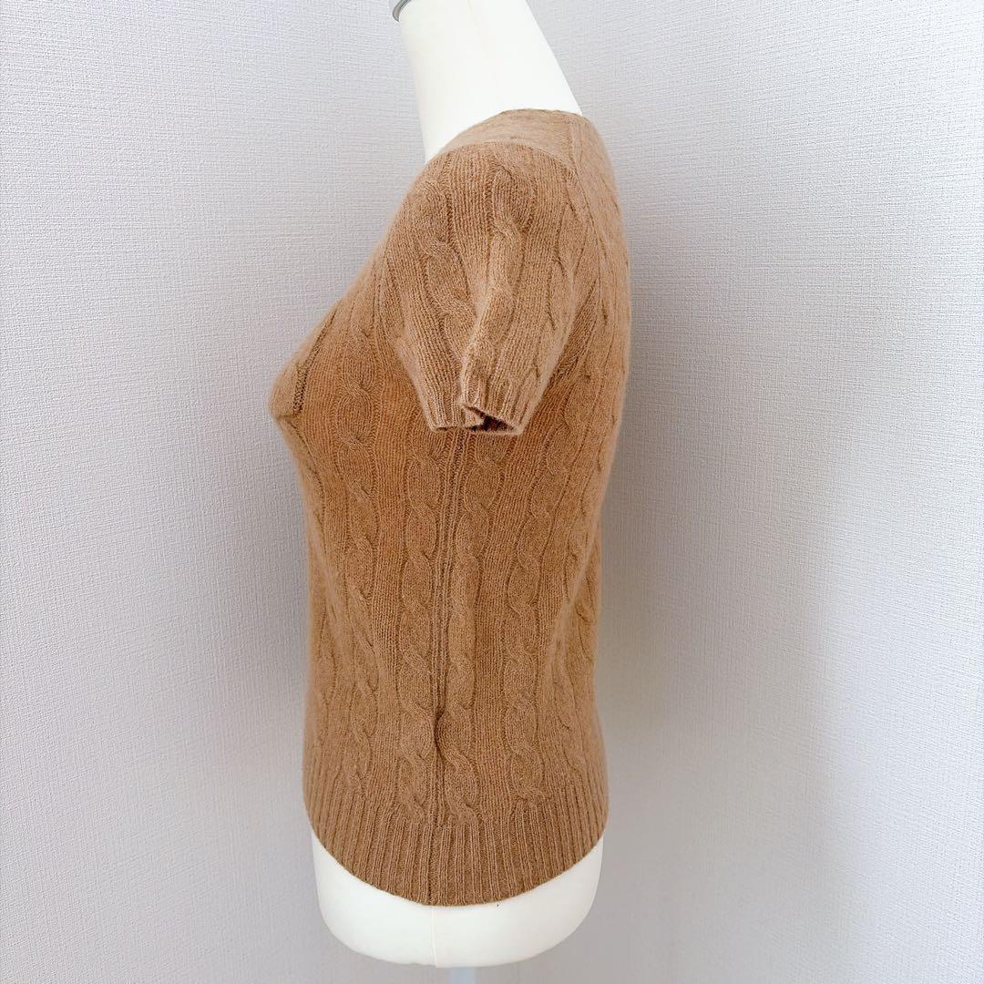 ラルフローレン　ケーブルニット　刺繍ロゴ　カシミヤ　ウール　半袖ニット　ベージュ