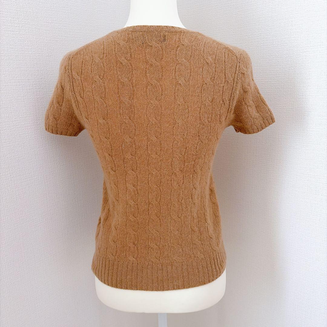 ラルフローレン　ケーブルニット　刺繍ロゴ　カシミヤ　ウール　半袖ニット　ベージュ