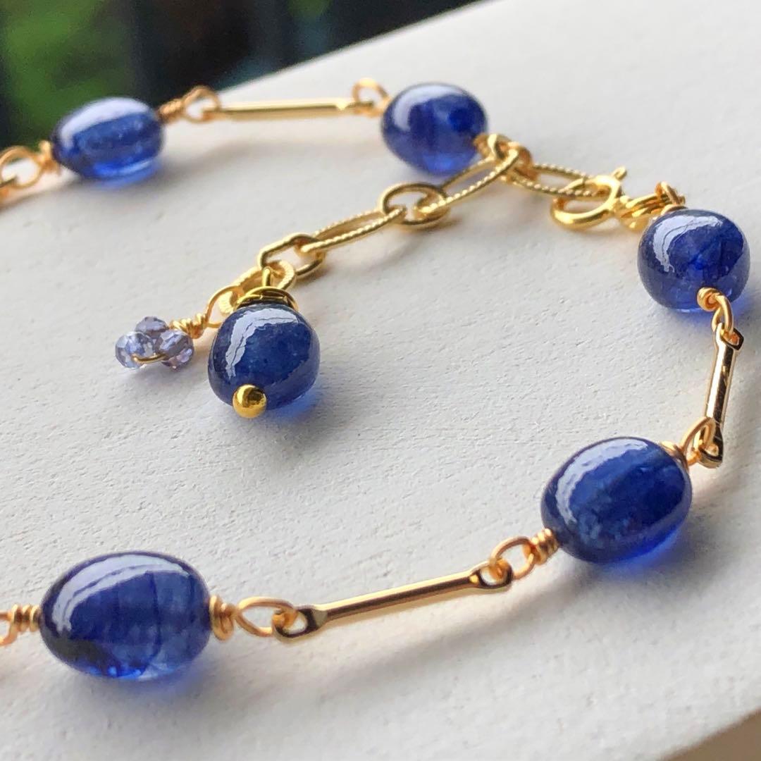 天然石♡大粒♡鮮やか極上ブルーサファイアのブレスレット14kgf