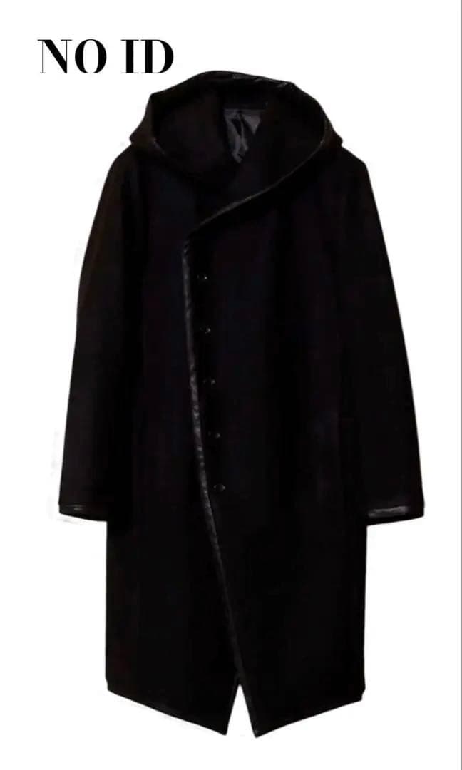 【極美品】フード付きパイピングフーデッドロングラップコートweb完売商品