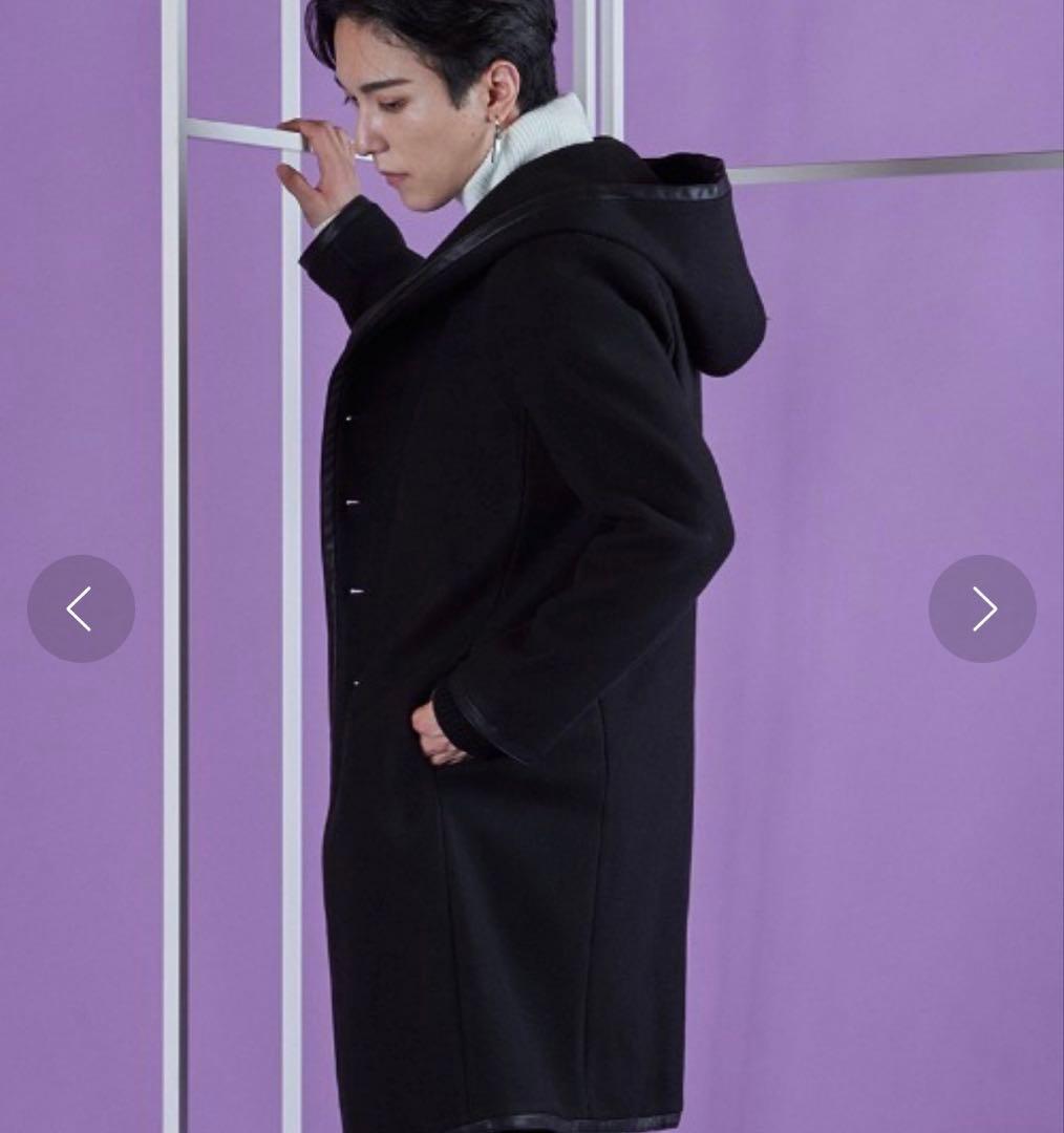 【極美品】フード付きパイピングフーデッドロングラップコートweb完売商品