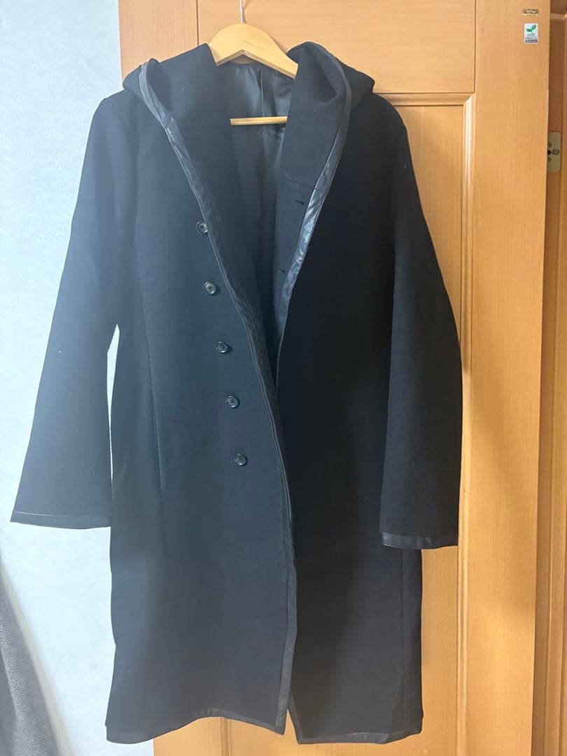 【極美品】フード付きパイピングフーデッドロングラップコートweb完売商品