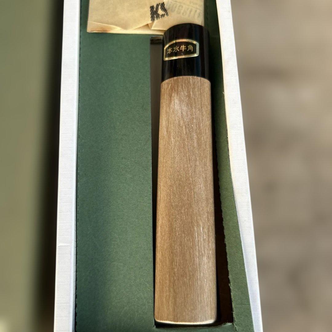 SS三枚打 菜 切 千種鋼/本水牛角・朴柄 165mm 栄祥三郎作