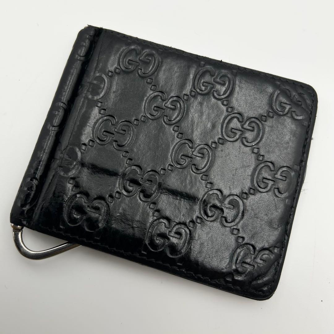 希少✨ GUCCI グッチ マネークリップ GG シマレザー 二つ折り ブラック