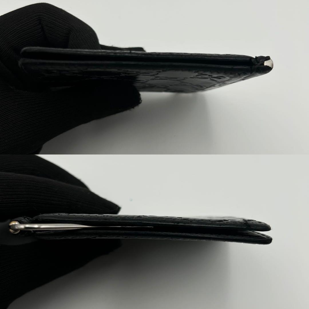 希少✨ GUCCI グッチ マネークリップ GG シマレザー 二つ折り ブラック