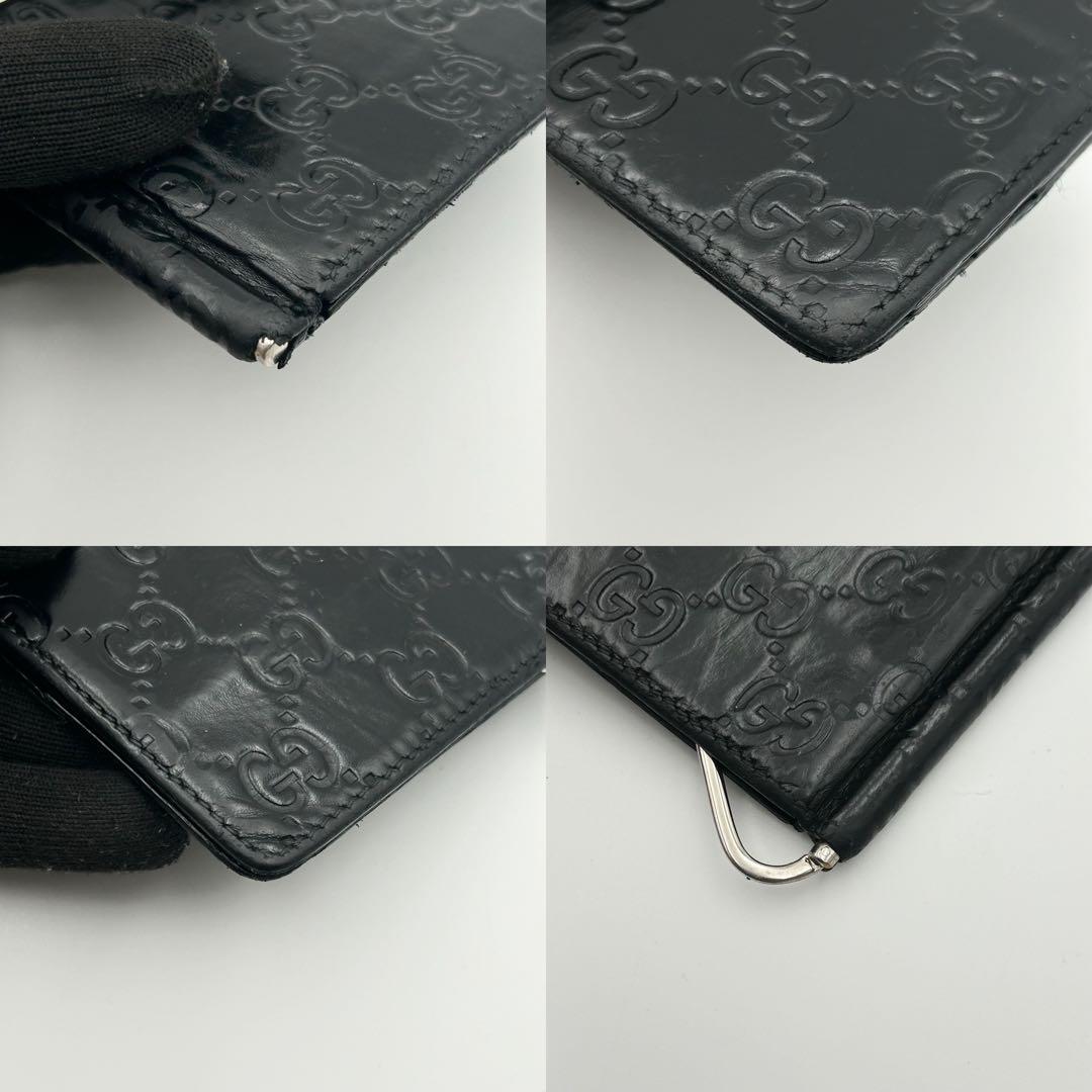 希少✨ GUCCI グッチ マネークリップ GG シマレザー 二つ折り ブラック