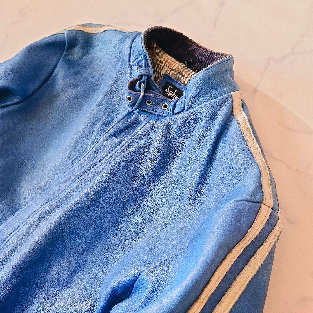 Schott クラシックレーサー レザージャケット M 青 シングルライダース