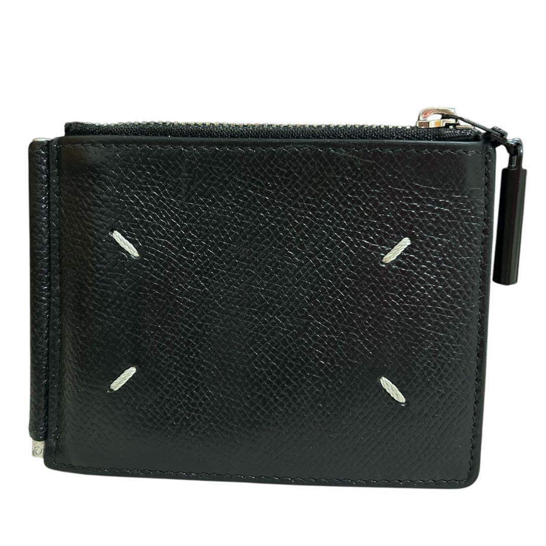 美品　メゾンマルジェラ 4ステッチ マネークリップ レザー ブラック　黒