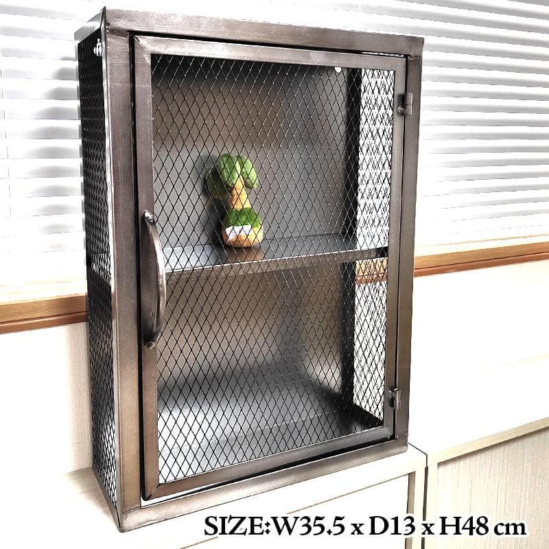 ラック 雑貨収納 ドア付き 家具 インダストリアルメタル 二段 壁掛け 小物入れ