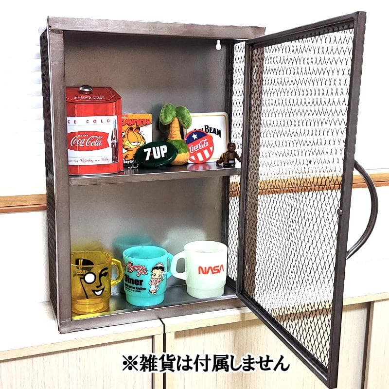 ラック 雑貨収納 ドア付き 家具 インダストリアルメタル 二段 壁掛け 小物入れ