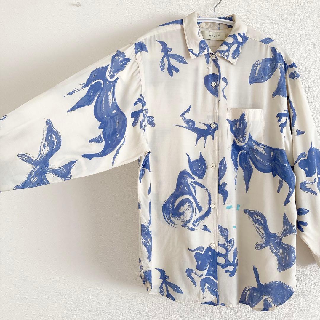 WRYHT　開襟ブラウス　ONE-PIECE COLLAR BLOUSE　青　2