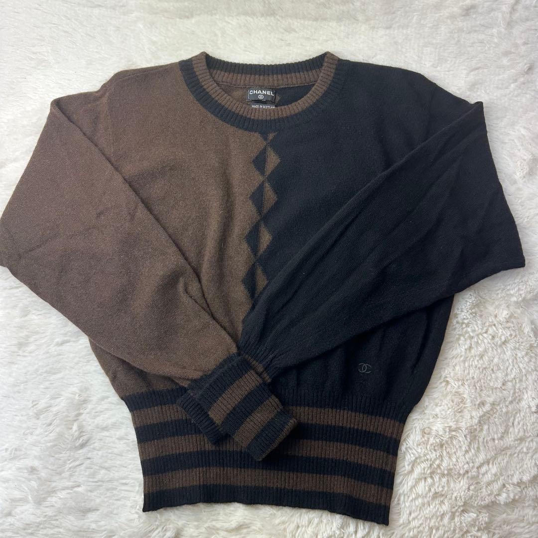 極美品 CHANEL VINTAGE カシミヤ100% バイカラー ニット ココ