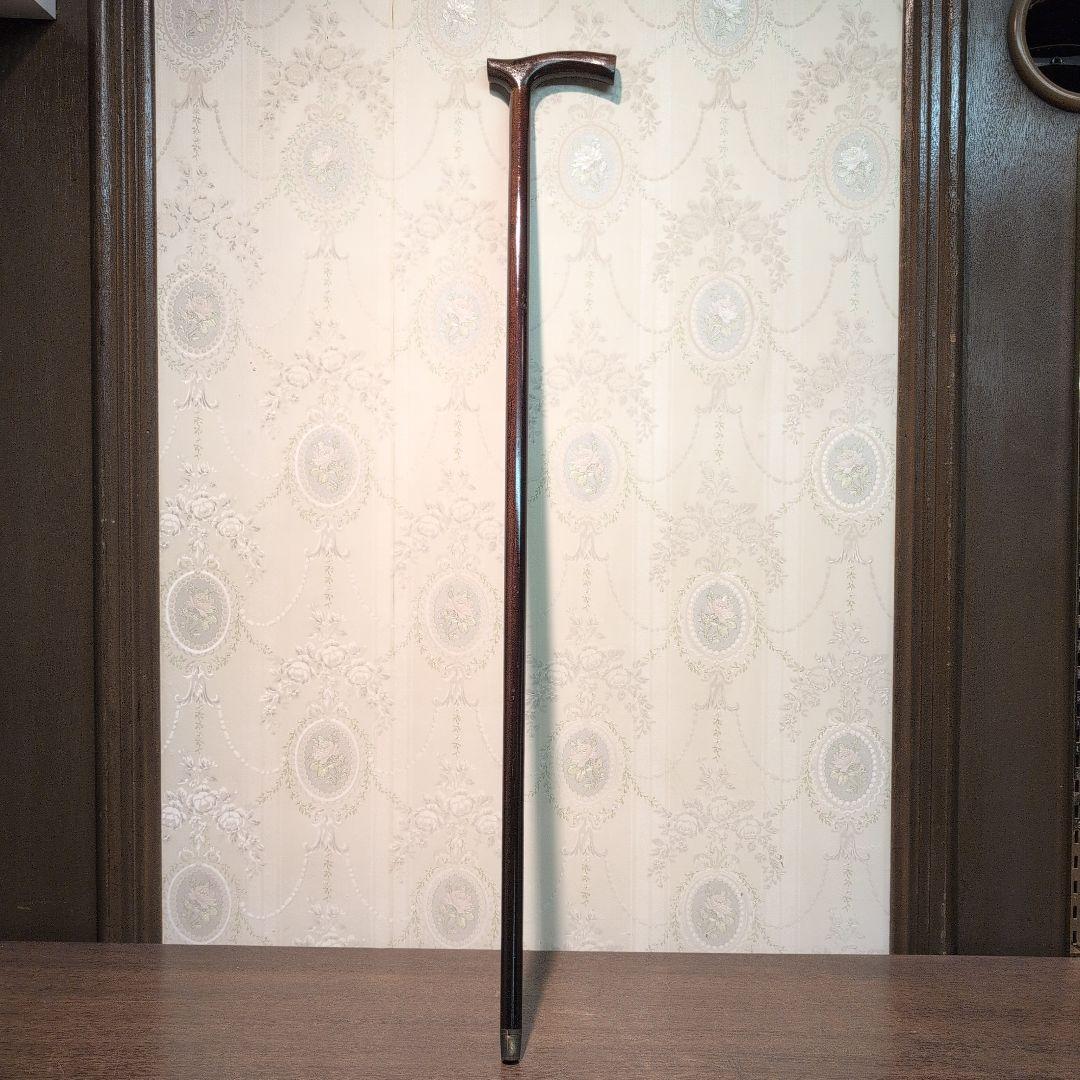 英国製 ヴィンテージ 木製 ダークブラウン杖 L字型ハンドル
