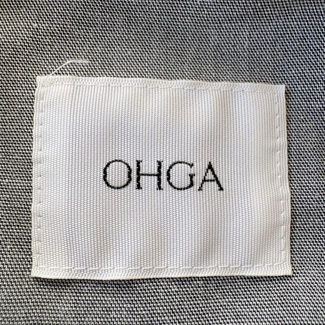 オーガ　フリルシャツ　ノーカラー　ラウンドヘム　サイドスリット　グレー　Fサイズ