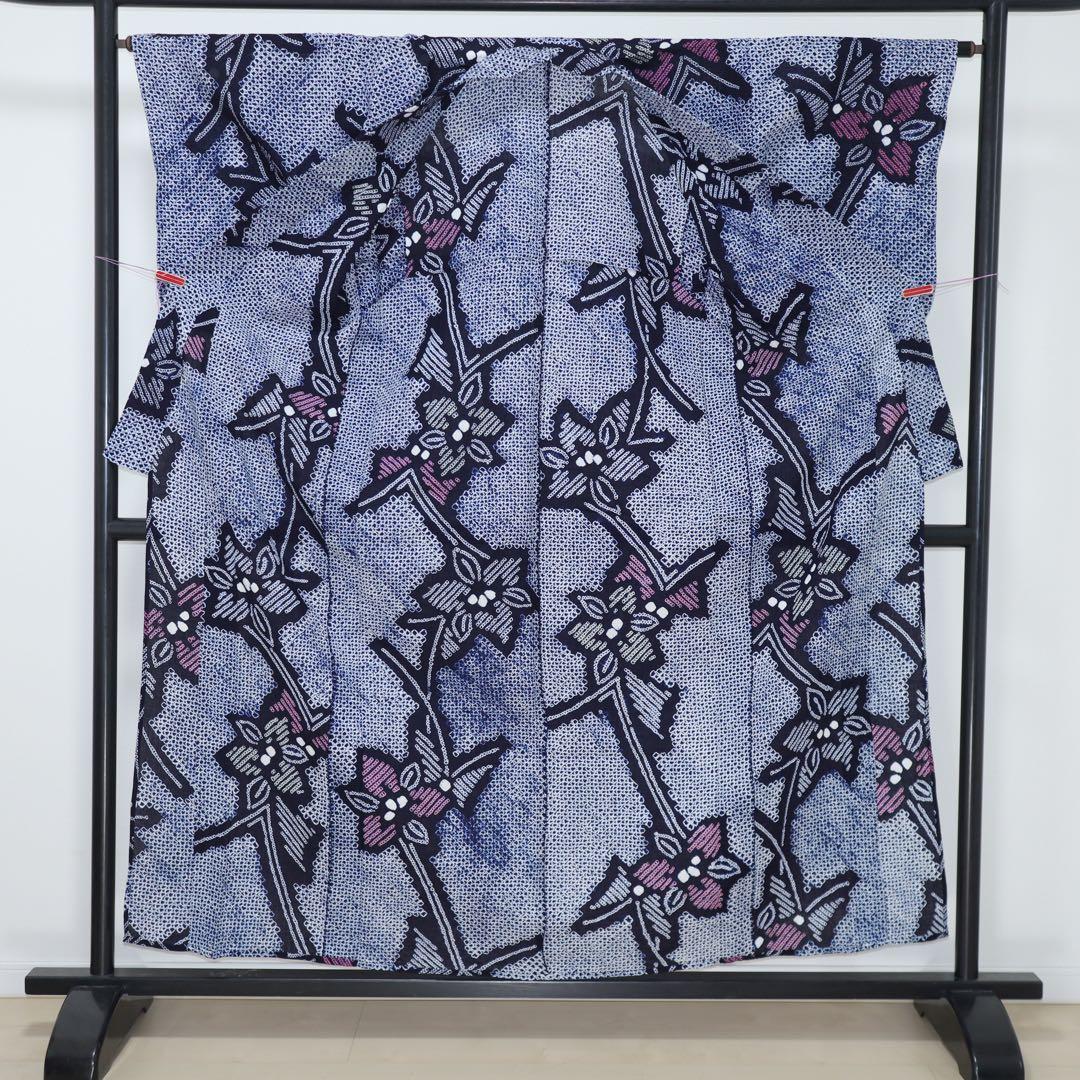 新古品◆有松鳴海絞り◆花模様◆木綿◆浴衣