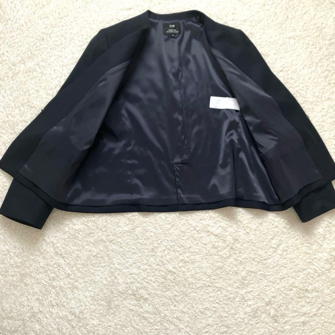 購入者様確定　ノーカラージャケット　テーパードパンツスーツ　紺　大きいサイズ