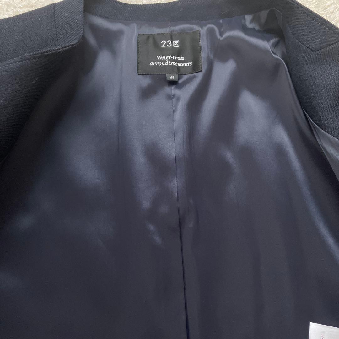 購入者様確定　ノーカラージャケット　テーパードパンツスーツ　紺　大きいサイズ