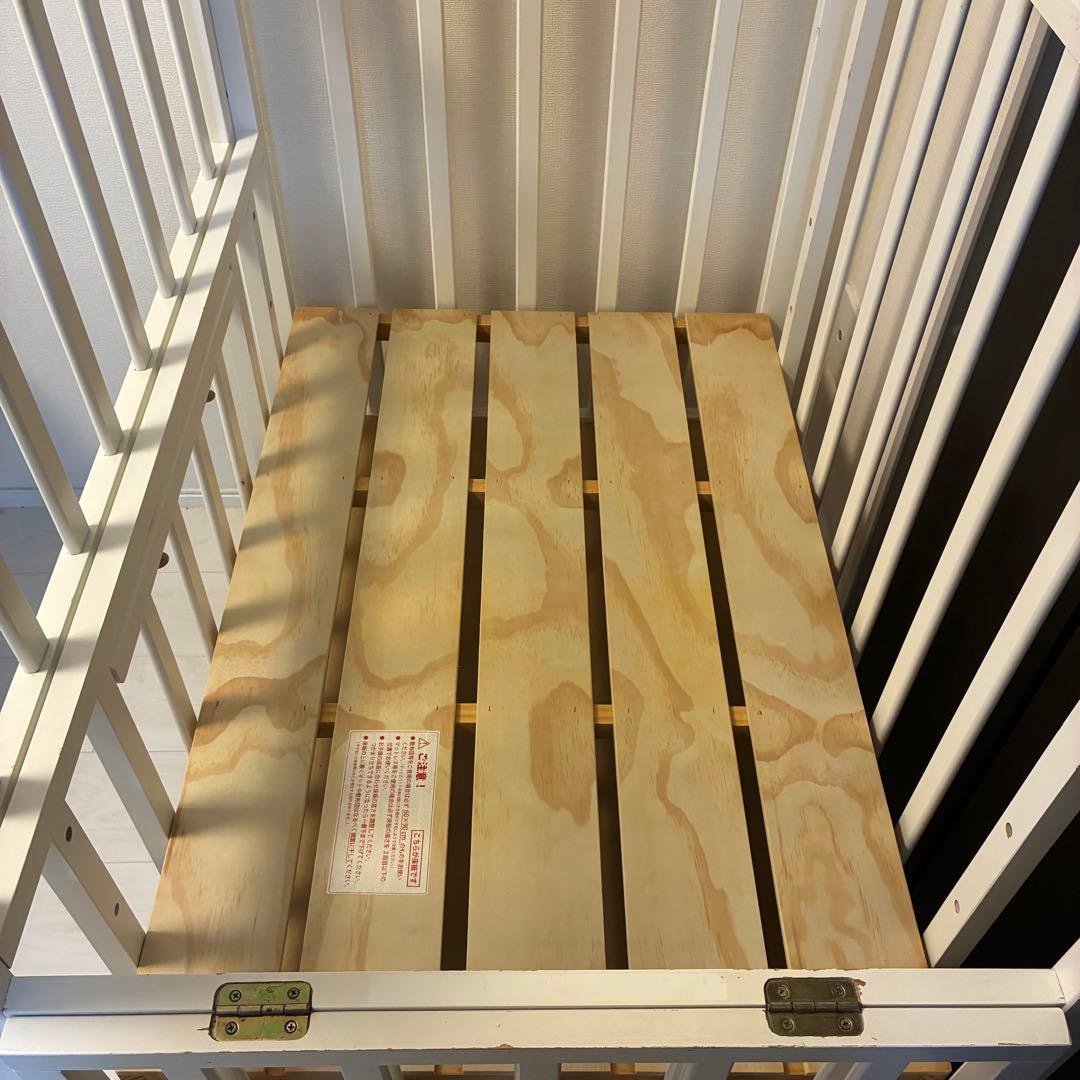 【大和屋】2面オープン 60×90 木製ミニベビーベッド ホワイト